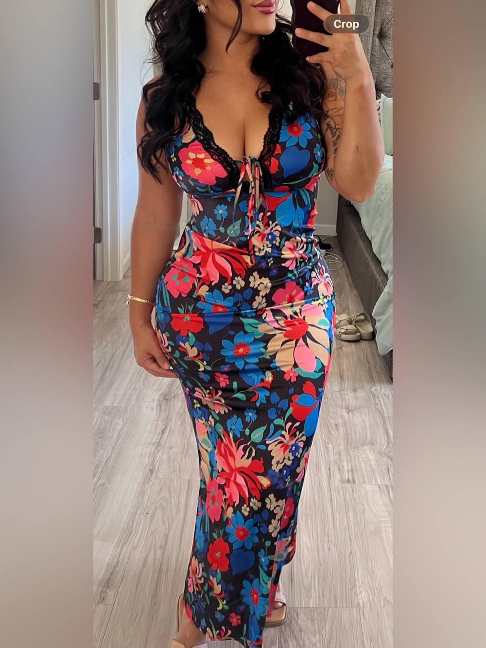 Micas Floral Lace-Trim Maxi Dress - Blue Multi